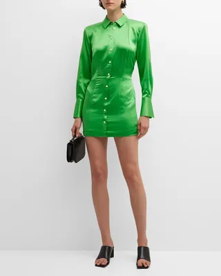 Silk Strong-Shoulder Mini Dress