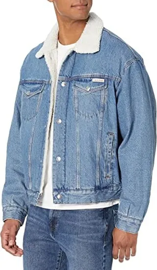 Calvin Klein Men's Essential Sherpa Casper Blue Trucker Jacket