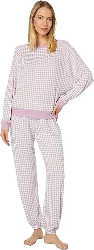 Honeydew Intimates Star Seeker Brushed Jersey Lounge Set (Serenity Gingham) Women's Pajama Sets