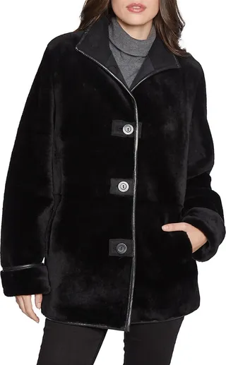 Reversible Shearling & Leather Trim Jacket