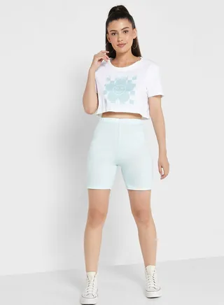 Colourblock Graphic Cropped Tee & Shorts Set