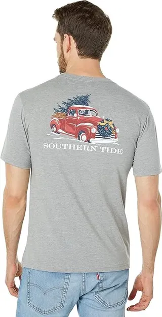 Southern Tide Short Sleeve Snowy Truck Heather Tee (Heather Quarry) Men's Clothing