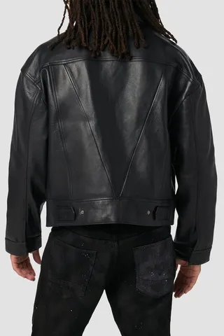 Hudson Jeans Leather Trucker Jacket - Black