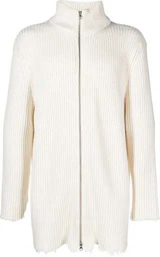 Distressed Zip-Up Jumper