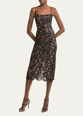 Lace Sequined Midi Slip Dress