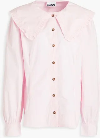 Ruffle-trimmed cotton-poplin shirt
