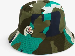 Mens Green Logo-patch Camouflage-print Woven Bucket hat