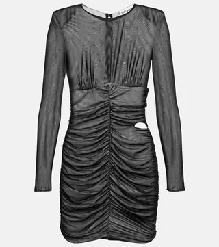 Sheer mesh ruched minidress