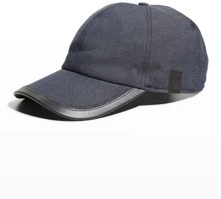 Men's Denim & Leather Baseball Cap