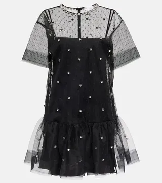 Embellished point d’esprit tulle minidress