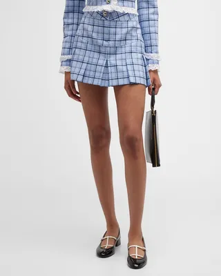 Check Pleated Mini Skirt