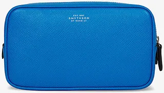 Lapis Blue Panama Branded Cross-grain Leather Washbag