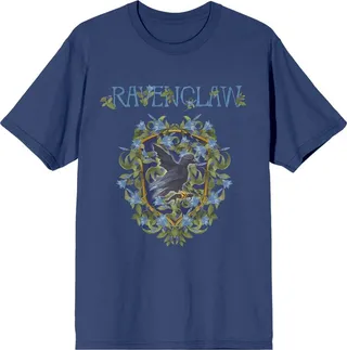 Harry Potter Ravenclaw Magical Moments Crest Women’s Navy Blue Short Sleeve Crew Neck Tee-Small