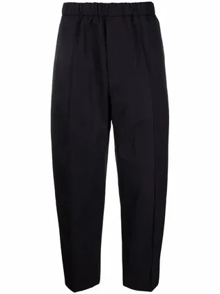 Elasticated-Waist Straight-Leg Trousers