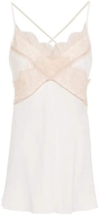 Lace-trimmed silk crepe de chine camisole