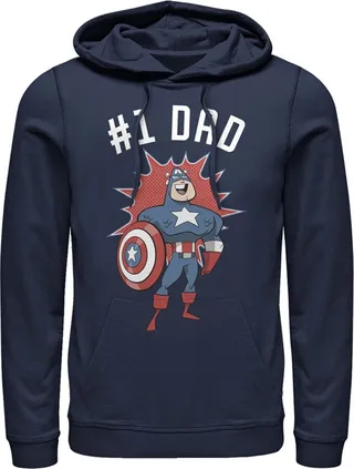 Men's Marvel #1 Dad Cartoon Captain America Pull Over Hoodie - Navy Blue - Medium