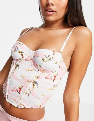 ASOS DESIGN Daphne underwire corset in Renaissance print