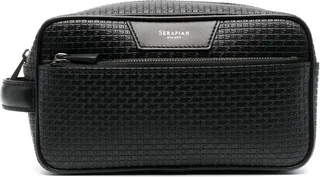 Embossed-Logo Zipped Leather Wash Bag