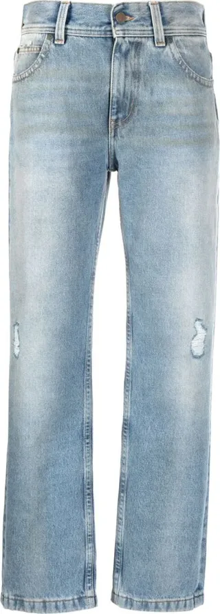 Distressed-Effect Straight-Leg Jeans