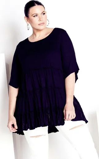 AVENUE | Women's Plus Size Tier Crush Tunic - black - 18W