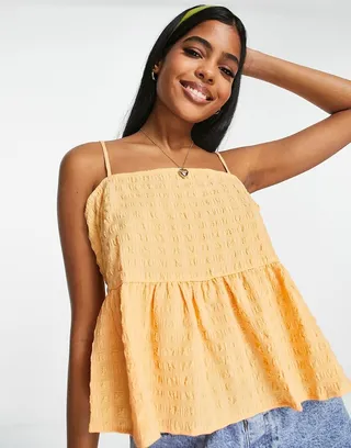 Pieces textured peplum cami top in peach
