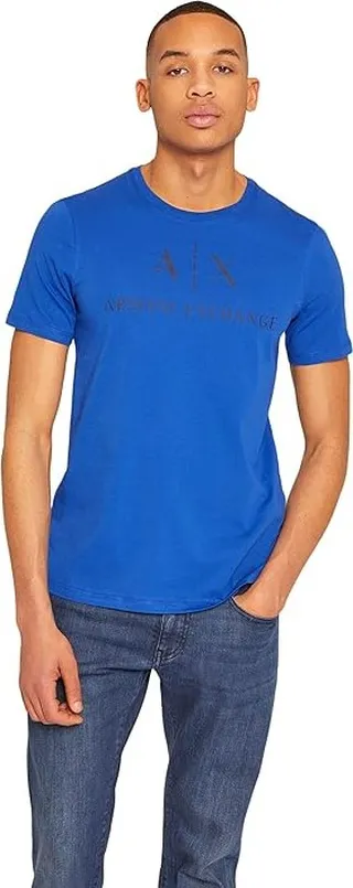Armani Exchange Logo Printed Tee (Marine) Men's Clothing