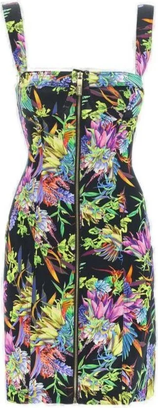 Just Cavalli Floral-Printed Zip-Up Sleeveless Mini Dress