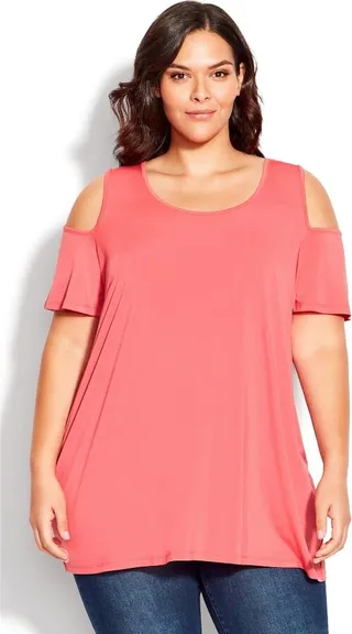 AVENUE | Women's Plus Size Claire Cold Shoulder Tunic - coral - 20W