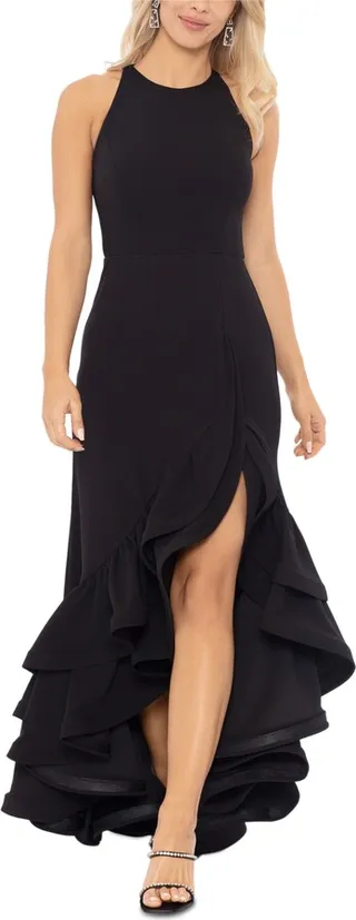 Betsy & Adam Tiered Ruffles Scuba Crepe Gown