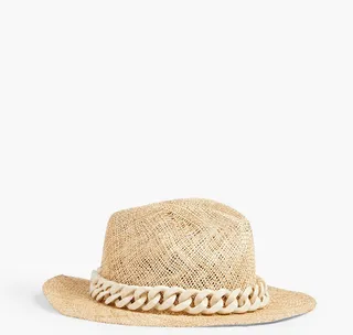 Lillian chain-trimmed straw fedora