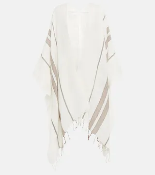 Linen-blend striped lame cape