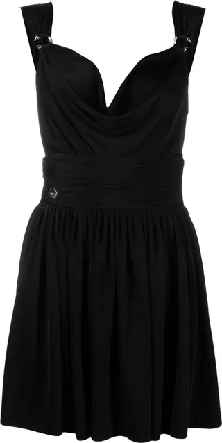 Draped-Neck Pleated Mini Dress