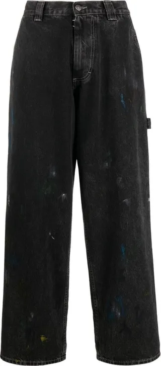 Paint-Effect Wide-Leg Jeans