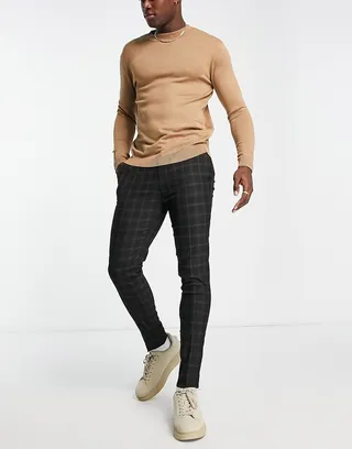ASOS DESIGN smart super skinny pants in black check