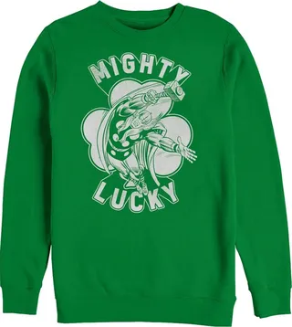 Men's Marvel St. Patrick's Day Thor Mighty Lucky Clover Sweatshirt - Kelly Green - Small