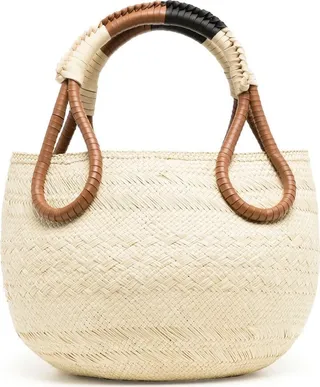 Braided-Handle Woven Tote Bag