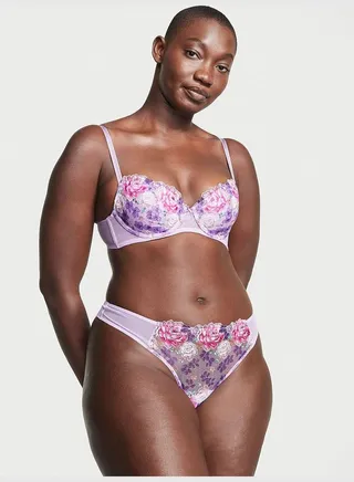 Floral Embroidery Thong Panty