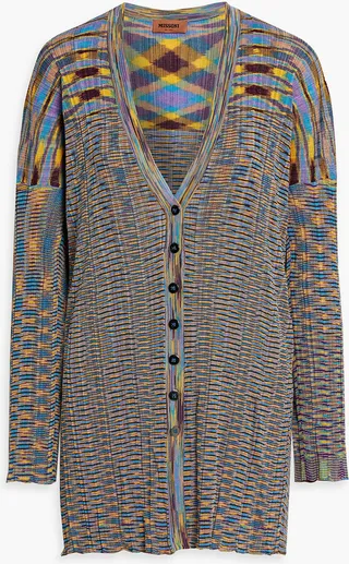 Space-dyed ribbed crochet-knit cardigan