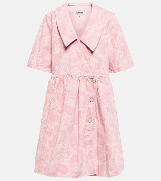 Paisley denim wrap minidress