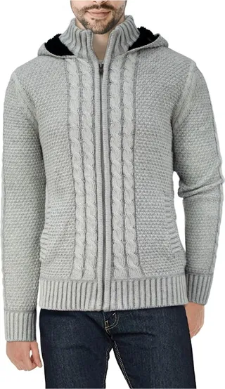 X-Ray Men's Hooded Full-Zip High Neck Sweater Jacket