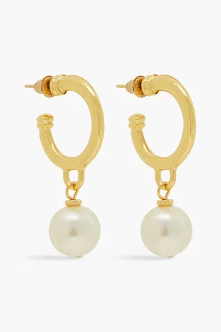 24-Karat Gold-Plated Faux Pearl Hoop Earrings