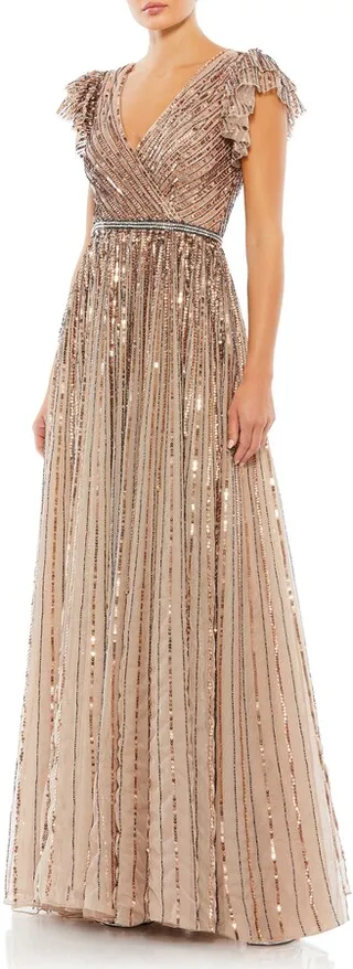 Beaded Cap Sleeve Tulle A-Line Gown