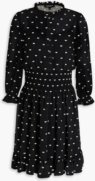 Gris shirred embroidered chiffon mini dress