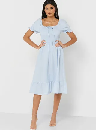 Puff Sleeve Back Tie Dress