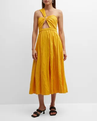 One-Shoulder Cutout A-Line Midi Dress