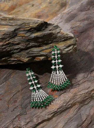 Silver Plated Designer Stone Drop Earring