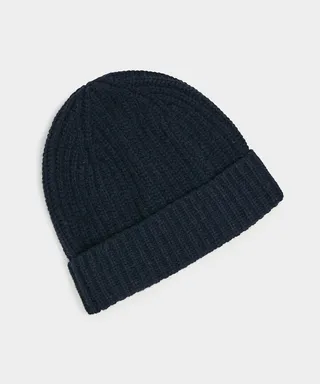 Italian Recycled Cashmere Beanie in Navy