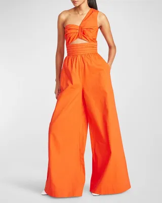 Laurie Wide-Leg Cotton Twill One-Shoulder Jumpsuit
