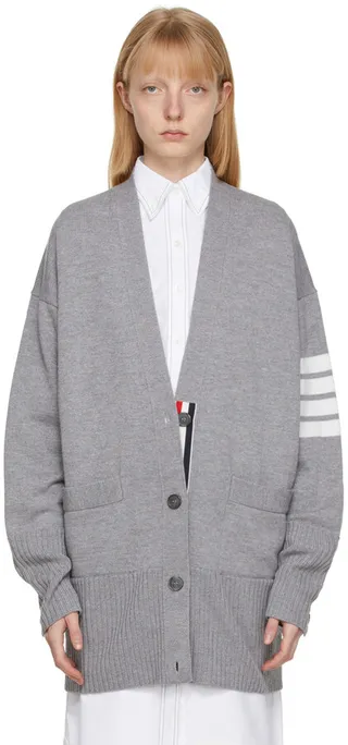 Thom Browne Grey Exaggerated Fit Cardigan