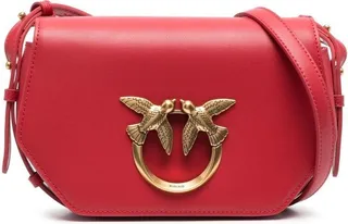 'love Bag Click Exagon' Mini Red Shoulder Bag With Logo Patch In Smooth Leather Woman Pinko